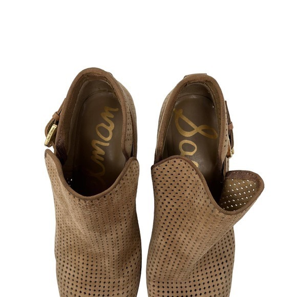 Sam Edelman Paula Tan Ankle Boot Booties Women’s Size 9 Perforated Suede - Picture 6 of 9